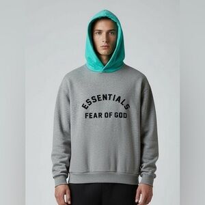 Fear of God Essentials Hoodie Grey dark oatmeal Teal Hood Authentic men’s XS
